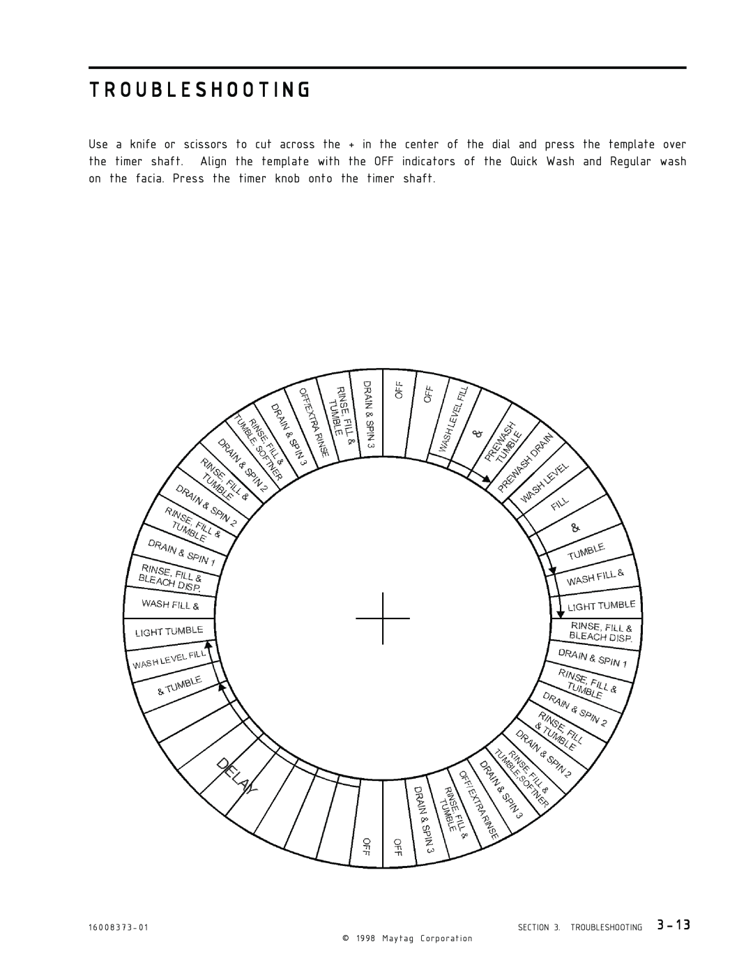 Whirlpool MAH3000 T R O U B L E S H O O T I N G, indicators of the Quick Wash and Regular wash, Maytag Corporation 