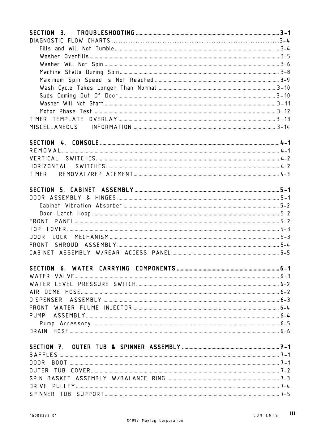 Whirlpool MAH3000 service manual Section, Flow, Vertical, Panel, Cabinet Assembly, Dispenser, Diagnostic, Washer 