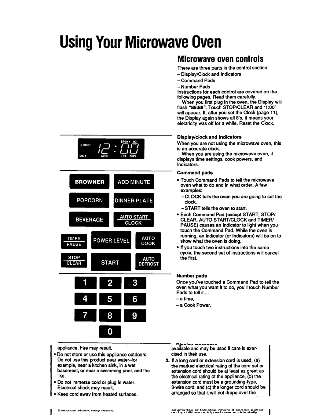 Whirlpool MB7120XY manual UsingYourMicrowaveOven, Microwave oven controls 