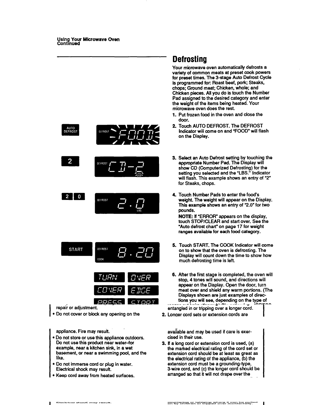 Whirlpool MB7120XY manual Defrosting, Gift nFey Mkrowave Oven 