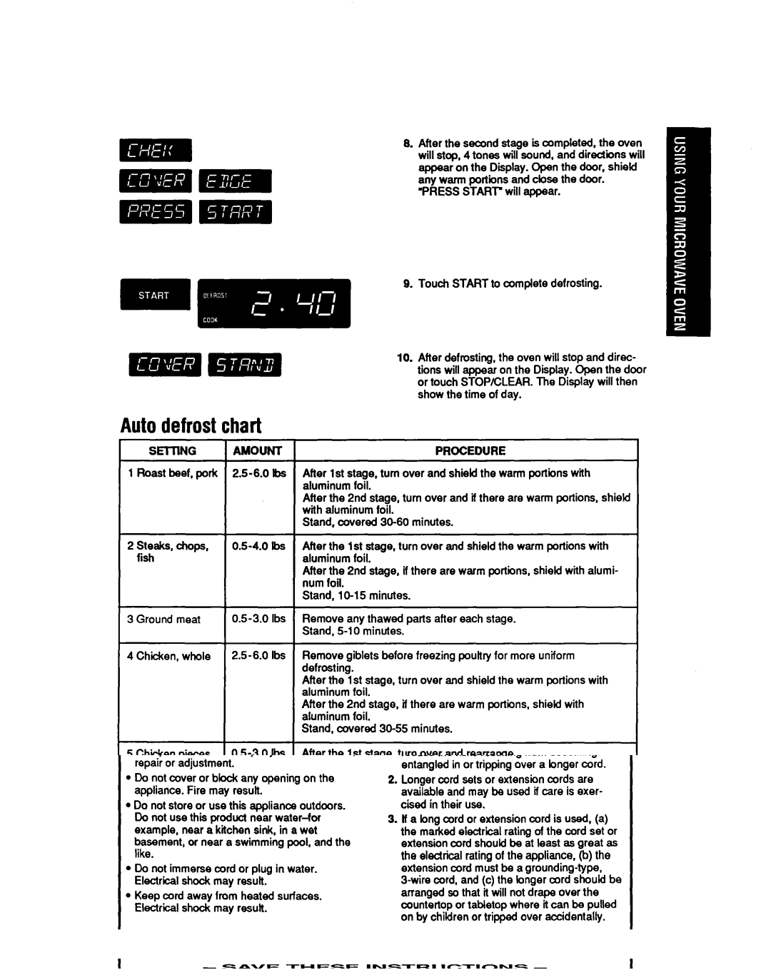 Whirlpool MB7120XY manual Auto defrost chart 