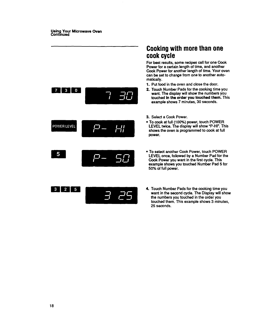 Whirlpool MB7120XY manual Cooking with more than one cook cycle, Usln Your Mlcrowave Oven Contkued 