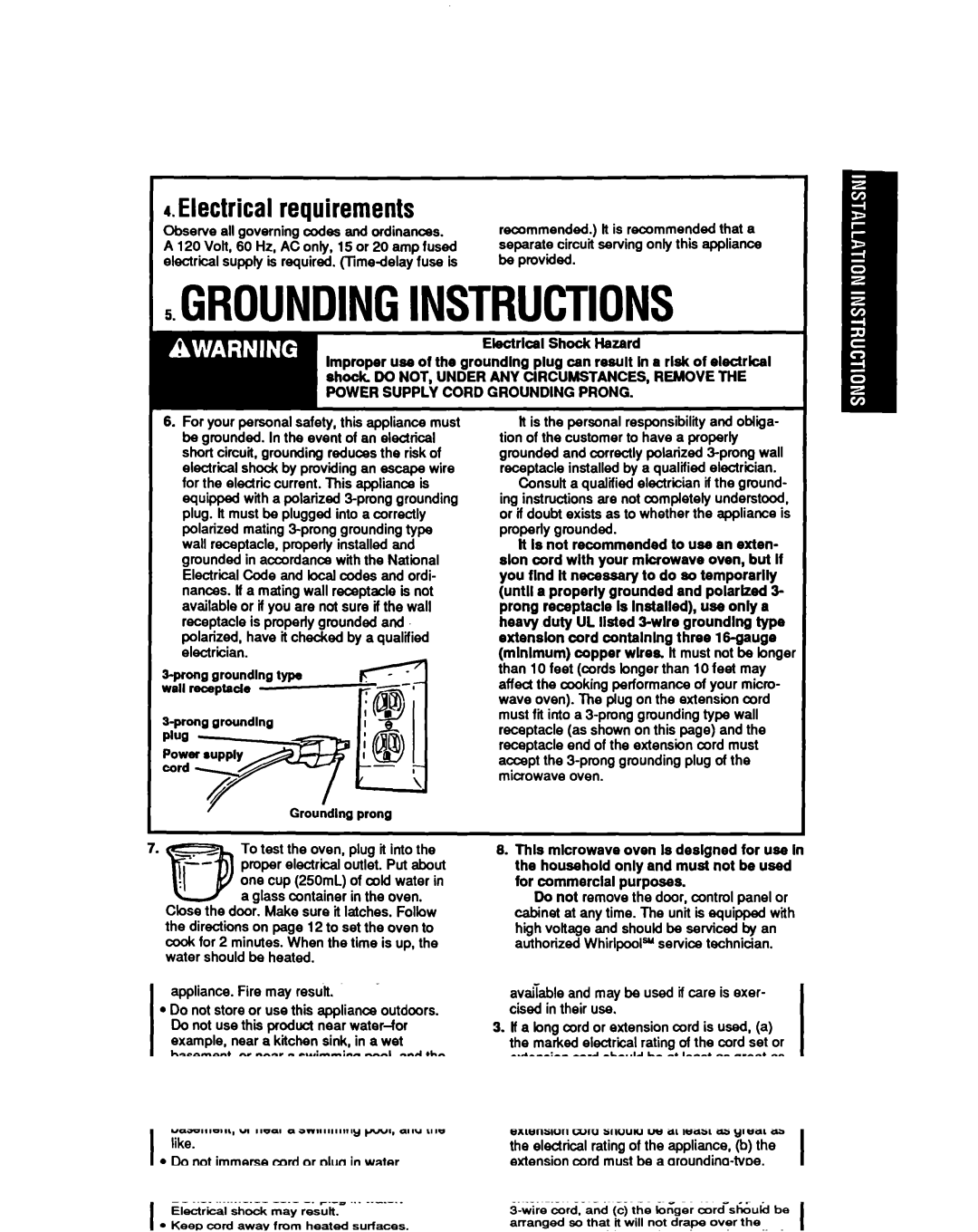 Whirlpool MB7120XY manual 5GROUNDING.INSTRUCTIONS, Electrical requirements 