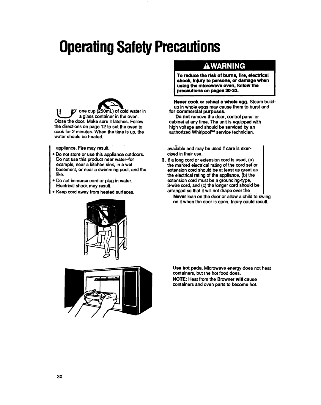 Whirlpool MB7120XY manual OperatingSafetyPrecautions, Poached eggs have been known to expbde, Personal Injury 