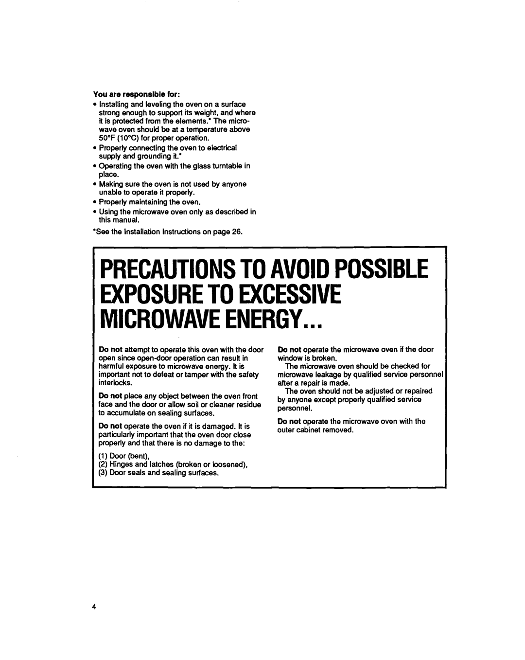 Whirlpool MB7120XY manual You are responsible for 