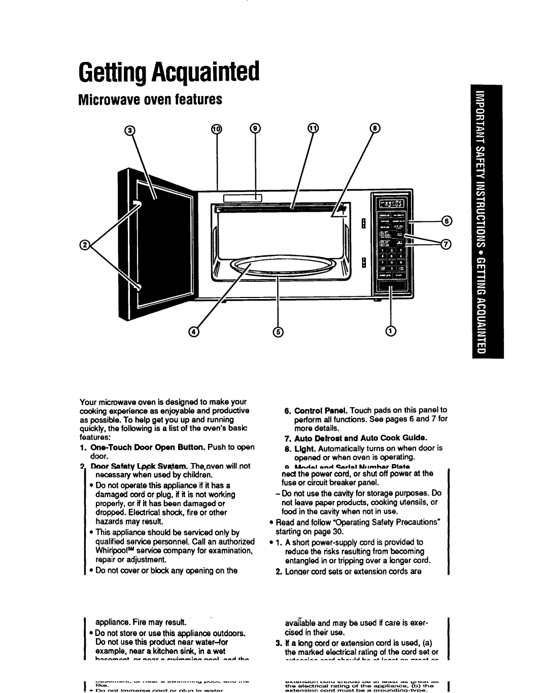 Whirlpool MB7120XY manual GettingAcquainted, Microwave oven features 