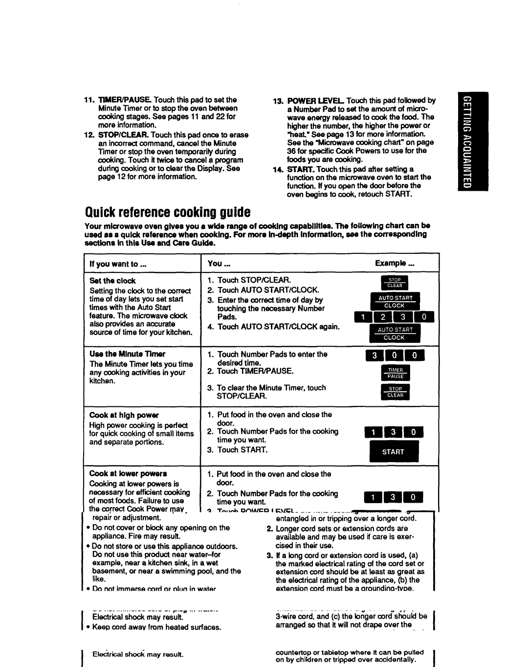 Whirlpool MB7120XY manual Quick reference cooking guide 