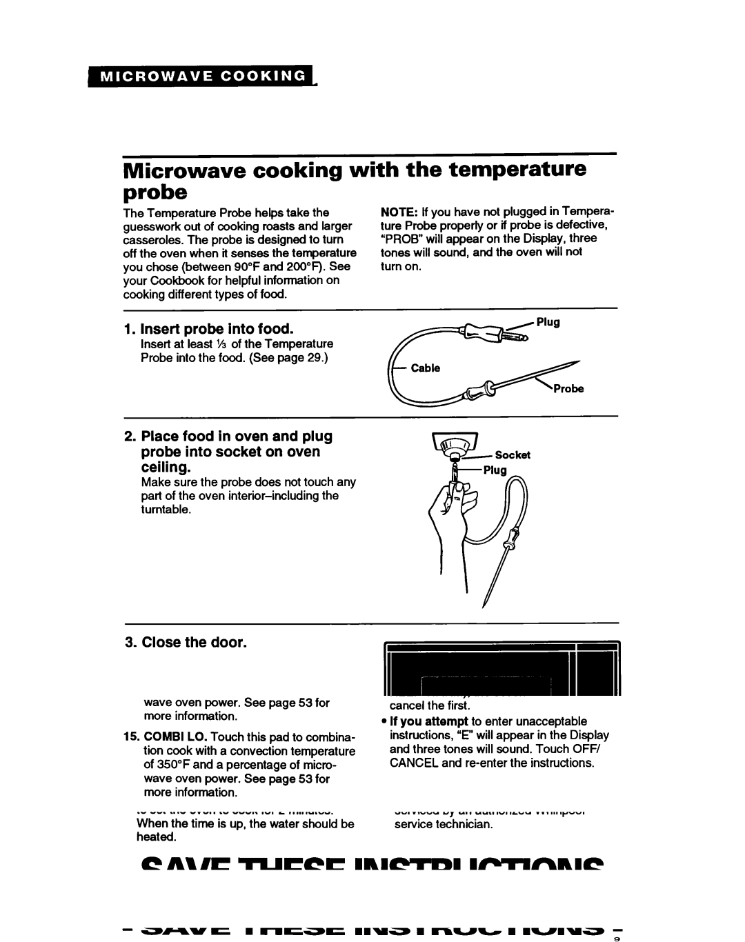 Whirlpool MC8130XA warranty Microwave cooking with the temperature probe 