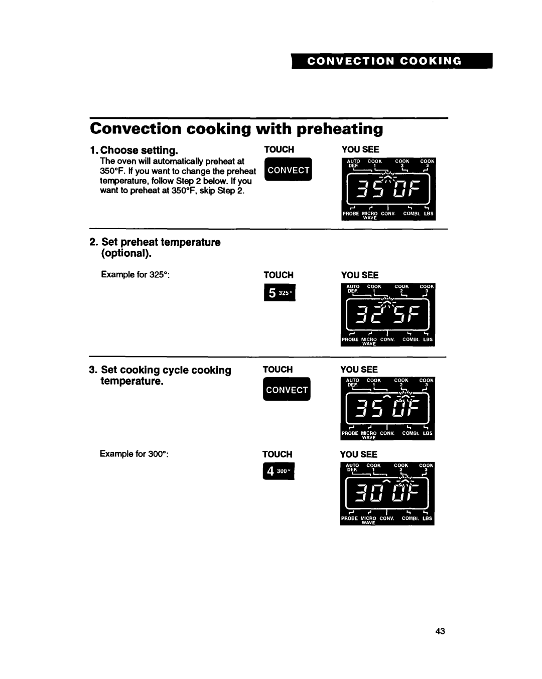 Whirlpool MC8130XA warranty Convection cooking with preheating 