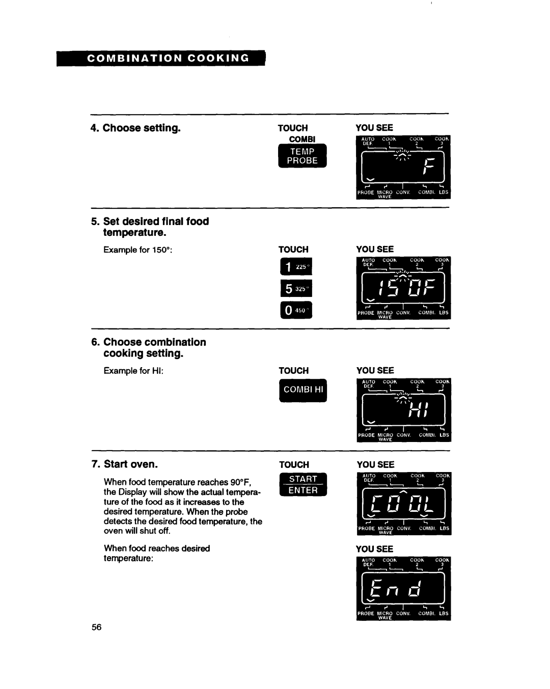 Whirlpool MC8130XA warranty Choose combination cooking setting 