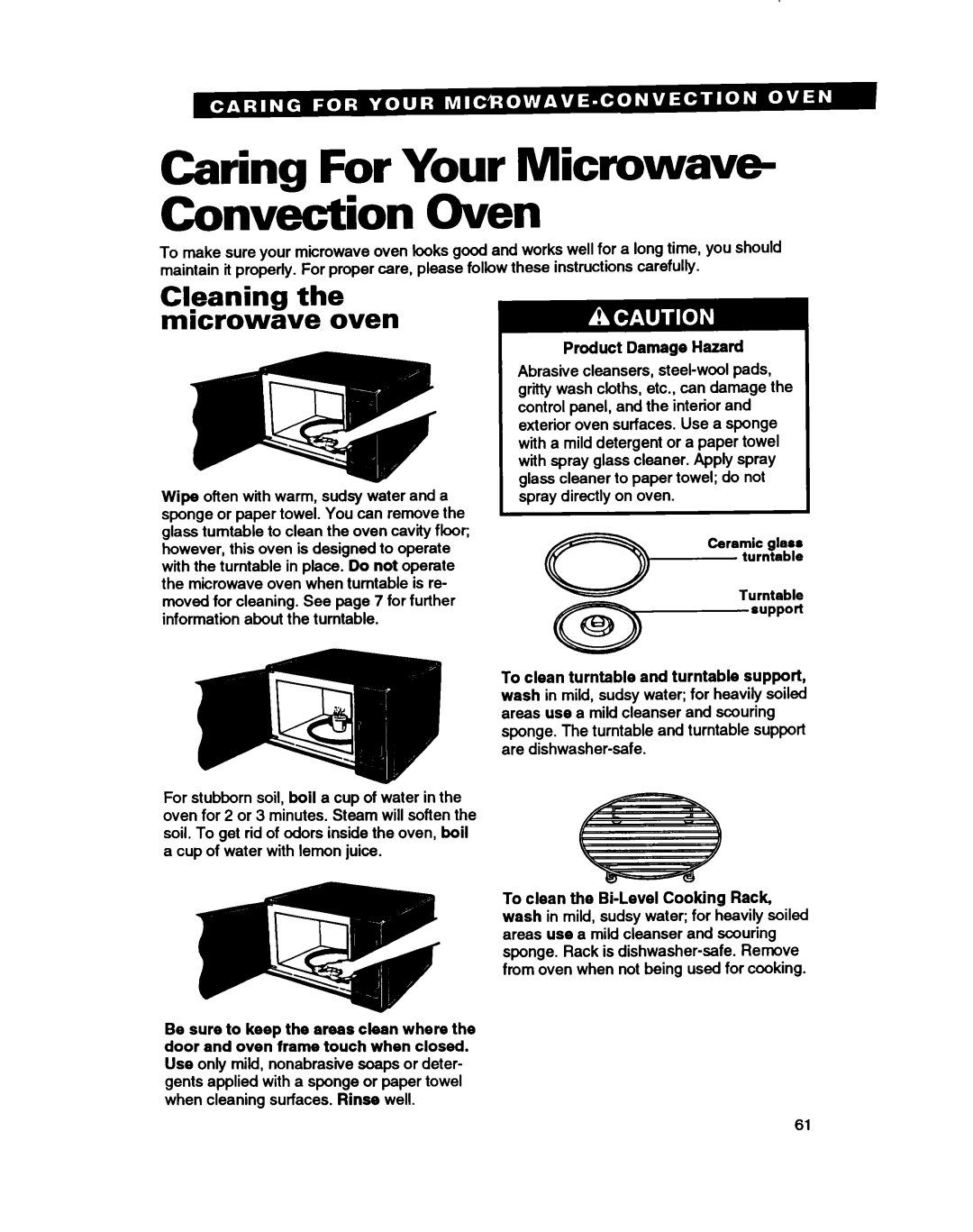 Whirlpool MC8130XA warranty Cleaning the microwave oven, Product Damage Hazard 