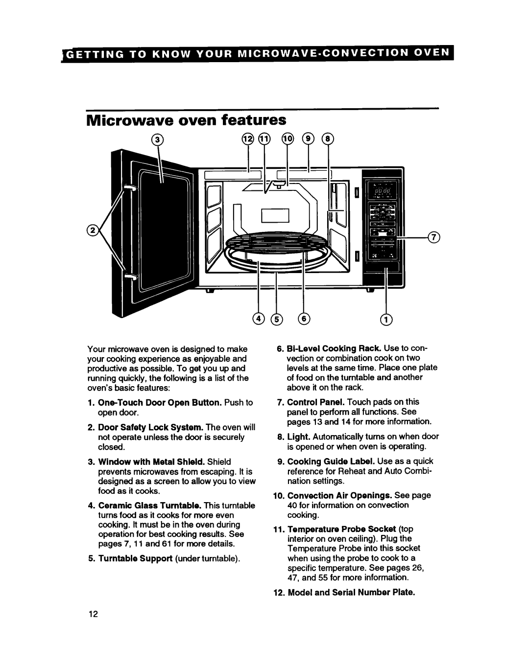 Whirlpool MC8130XA warranty Microwave oven features, Turntable Support under turntable, Model and Serial Number Plate 
