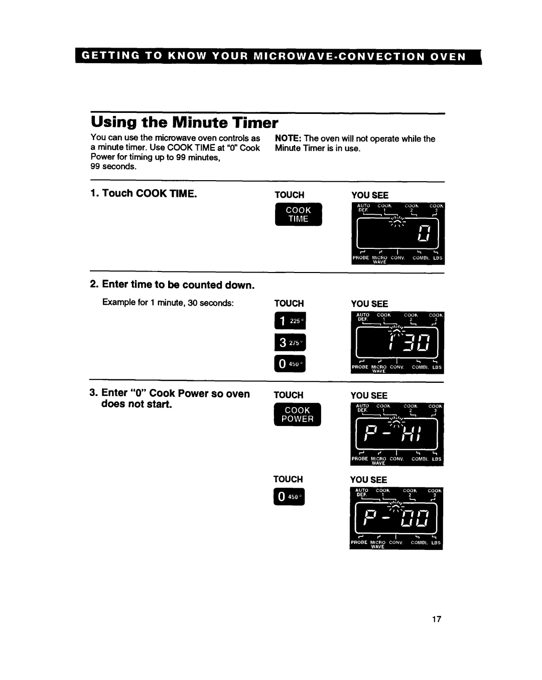 Whirlpool MC8130XA warranty Using the Minute Timer, Touch COOK TIME, Enter time to be counted down 