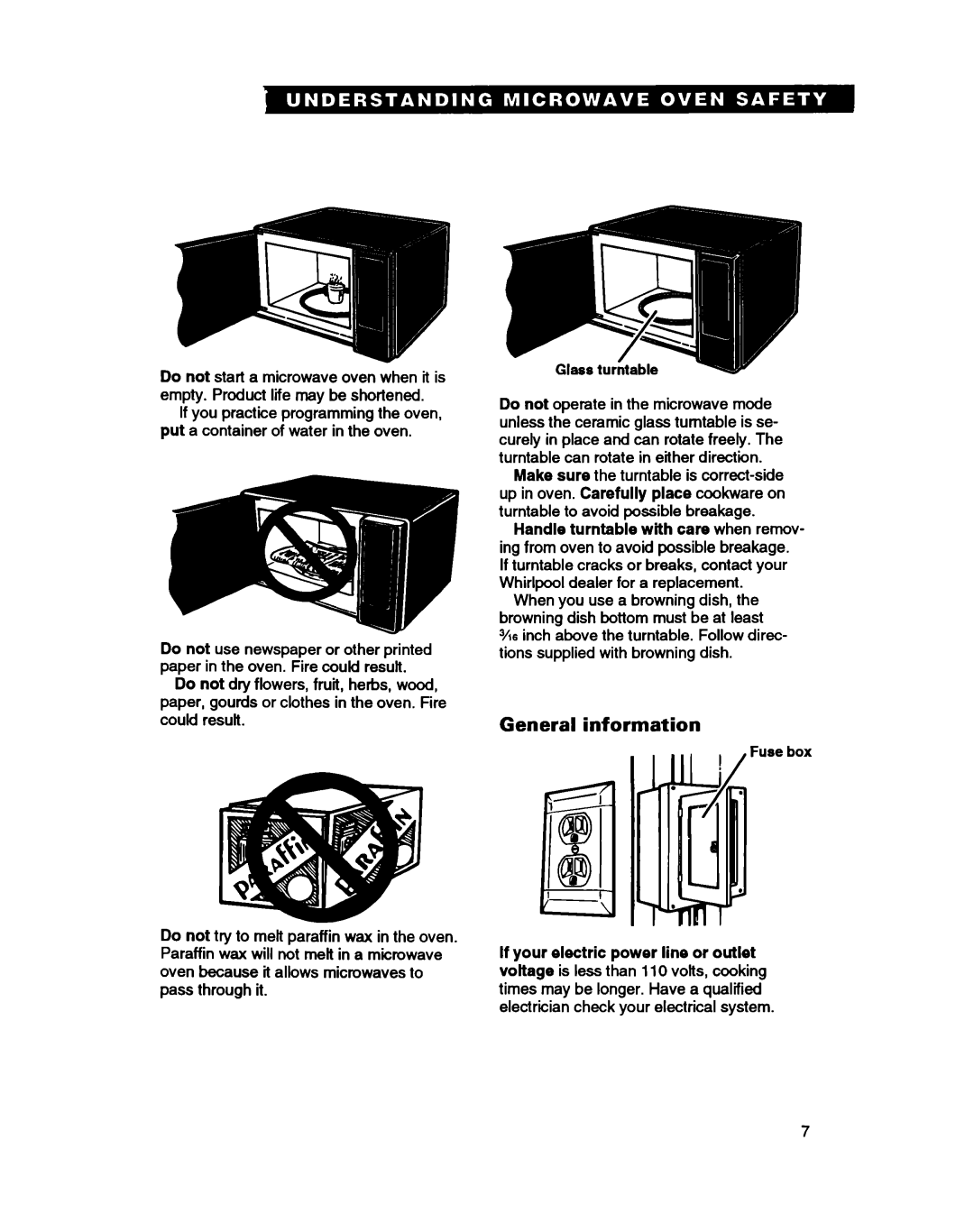 Whirlpool MC8130XA warranty General information, Fuse box 