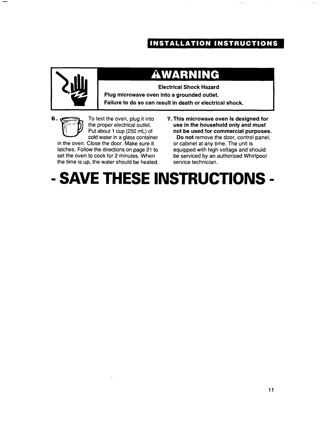 Whirlpool MC8131XE installation instructions Electrical 