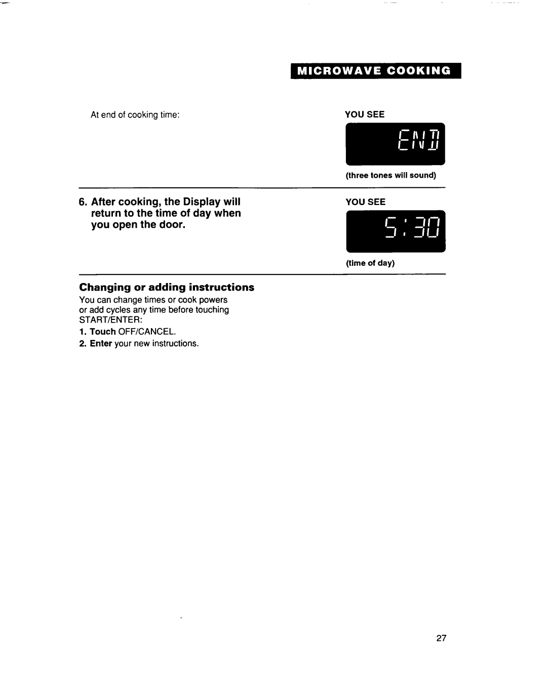 Whirlpool MC8131XE installation instructions Start/Enter 