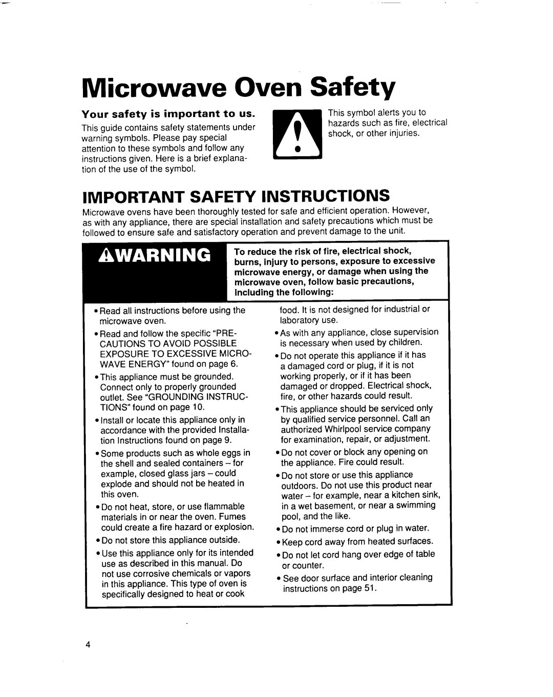 Whirlpool MC8131XE installation instructions Microwave Oven, Safety, Your safety is important to us 