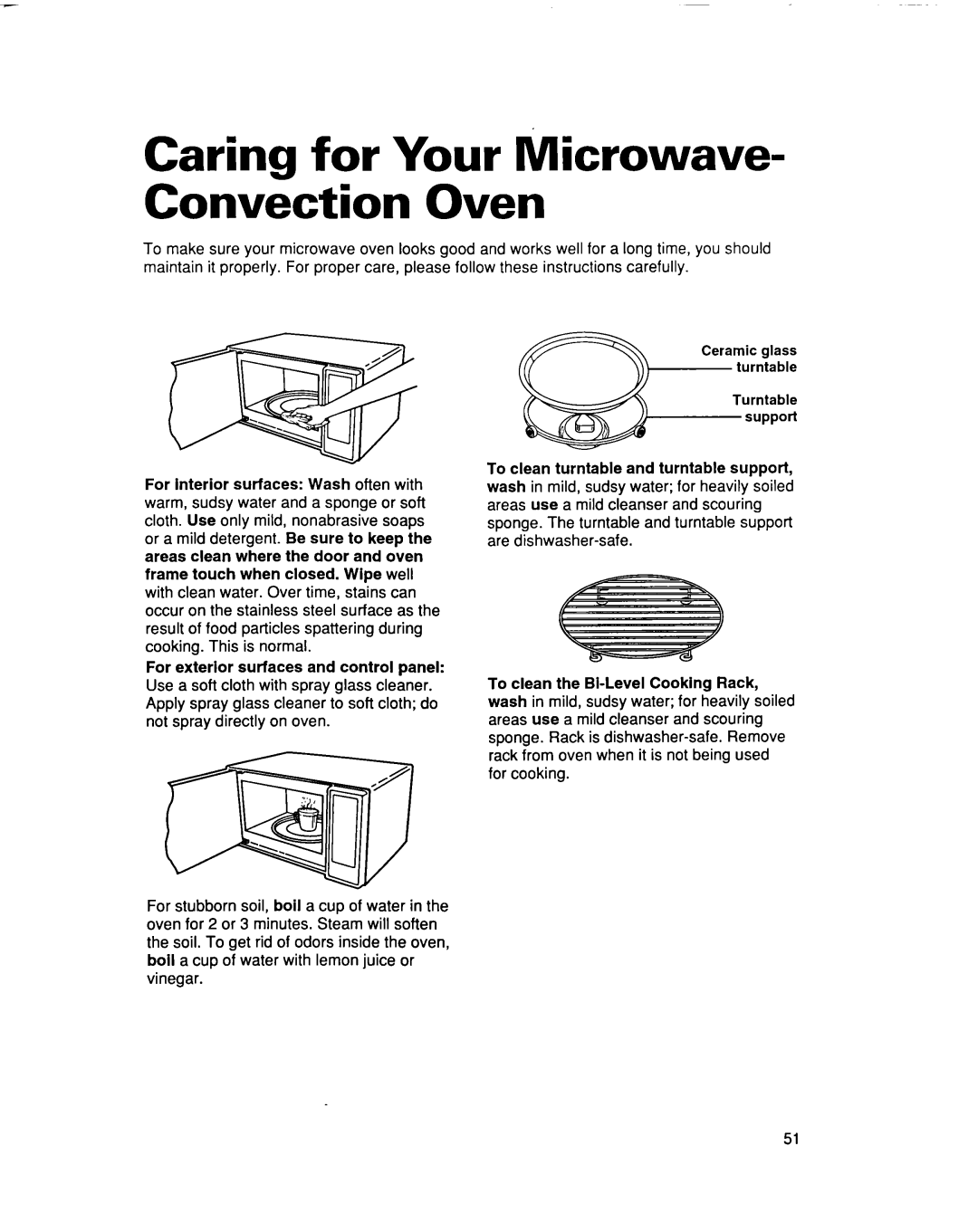 Whirlpool MC8131XE installation instructions Caring for Your Microwave- Convection Oven 