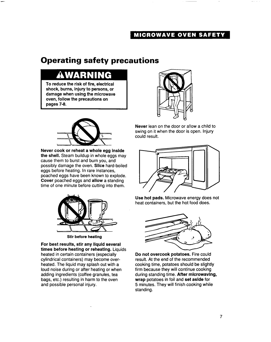 Whirlpool MC8131XE installation instructions Operating safety precautions 