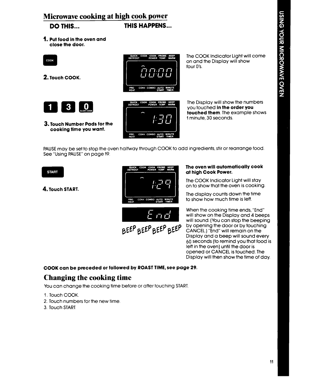 Whirlpool MC8990XT, MC8991XT manual Microwave cooking at high cook power, Changing the cooking time 