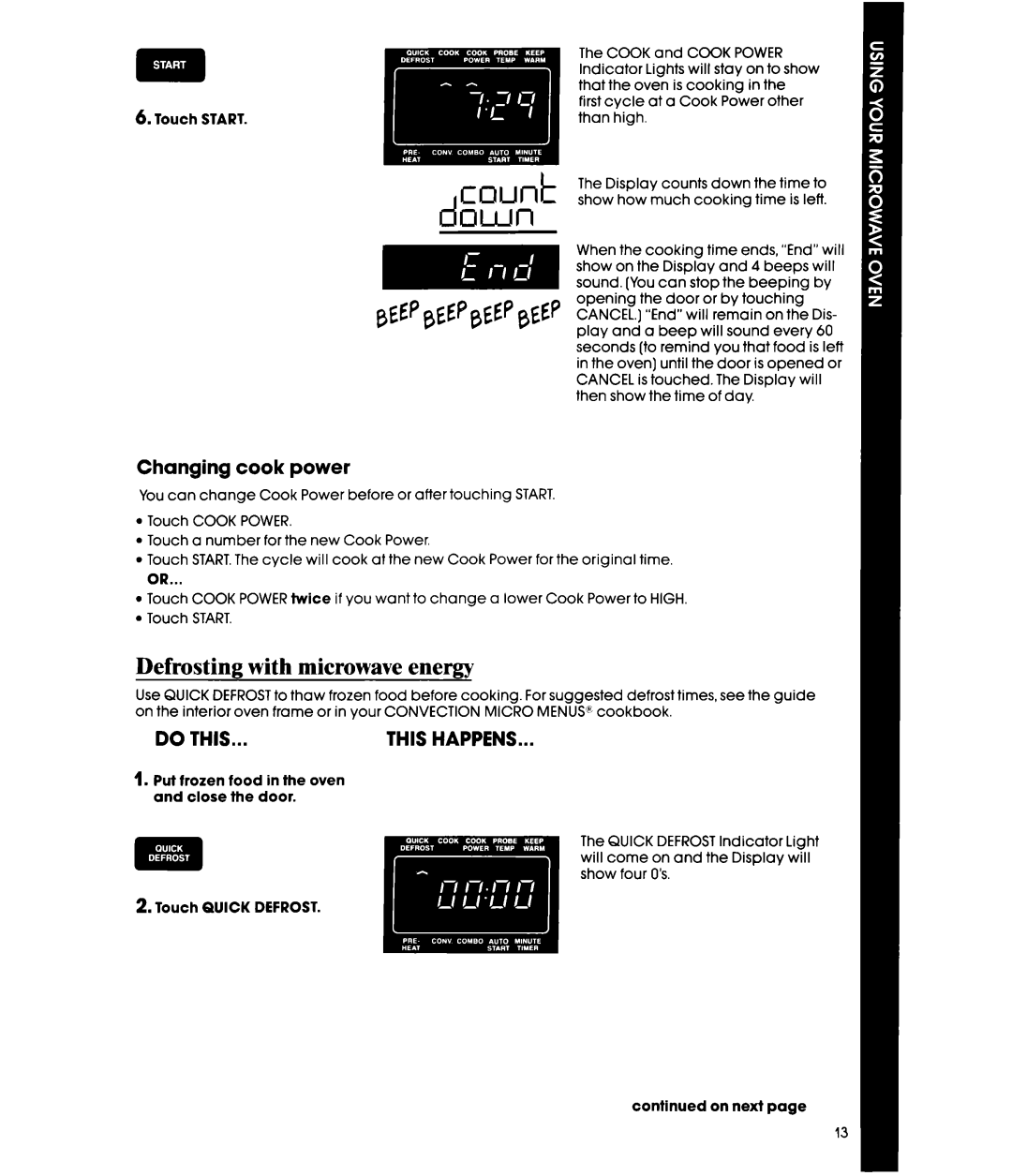 Whirlpool MC8990XT, MC8991XT manual Defrosting With microwave Energy, Changing Cook Power 