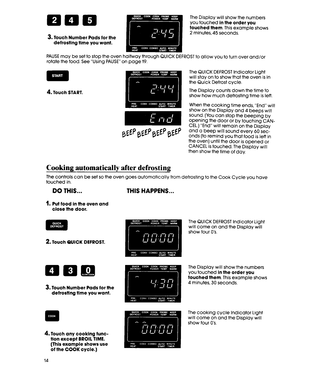 Whirlpool MC8991XT, MC8990XT manual Cooking automaticallv after defrosting 