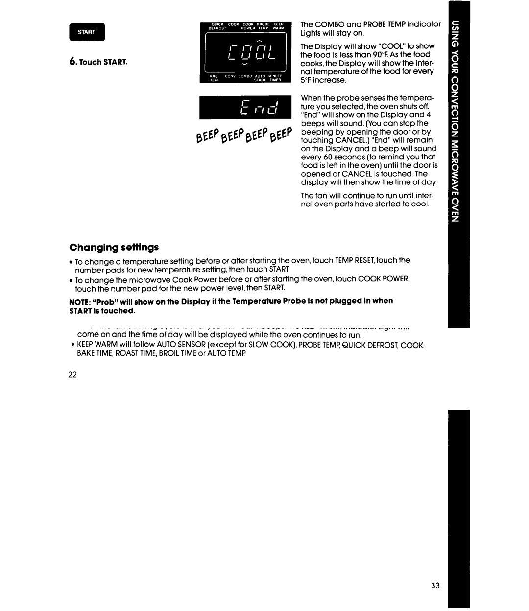 Whirlpool MC8990XT, MC8991XT manual Changing settings 