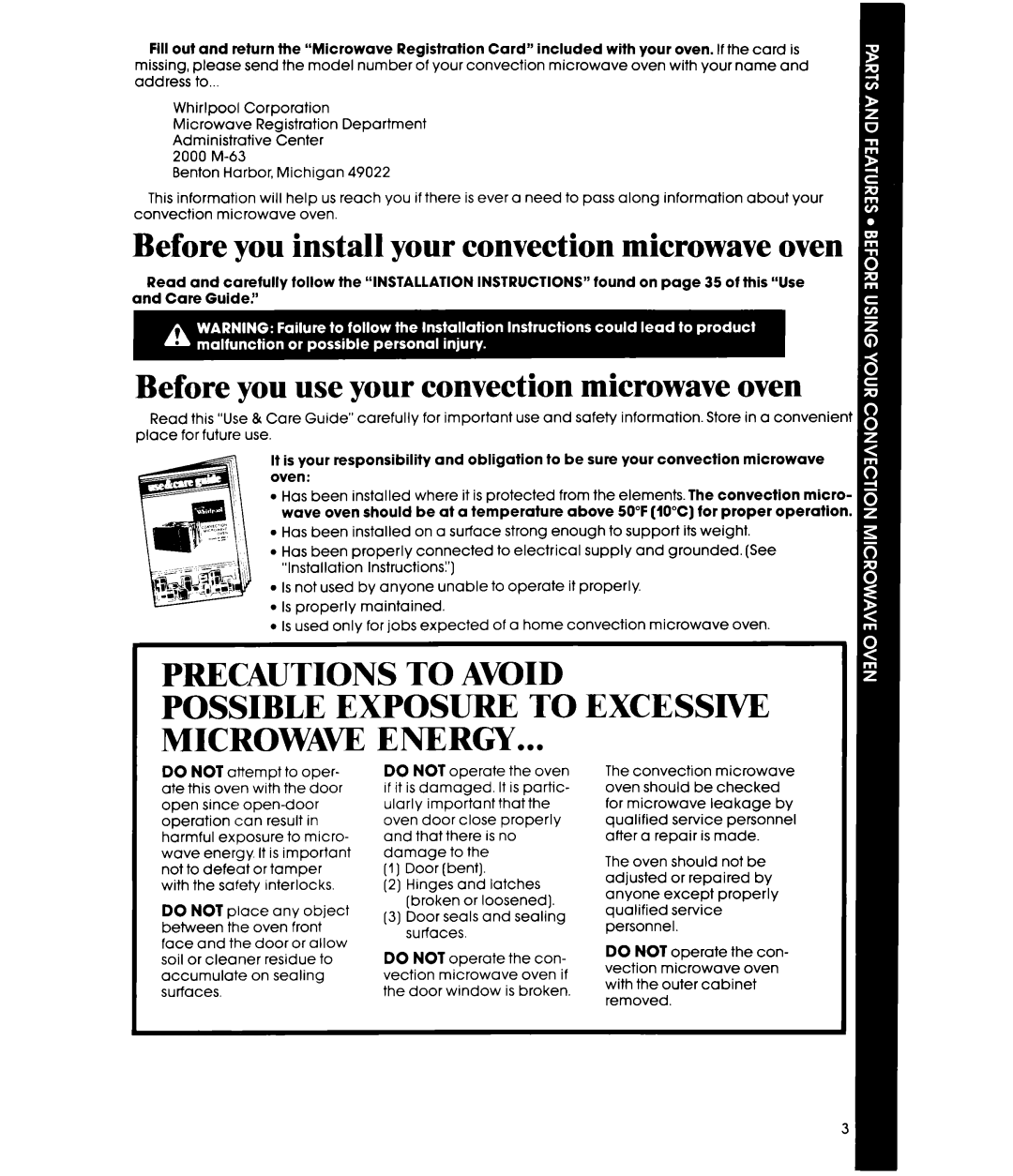 Whirlpool MC8990XT, MC8991XT manual Precautions To Avoid, Possible Exposure To Excessive Microwaw Energy 
