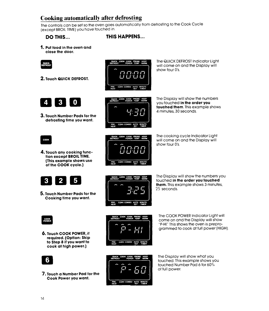 Whirlpool MCB790XT manual Cooking automatically after defrosting 