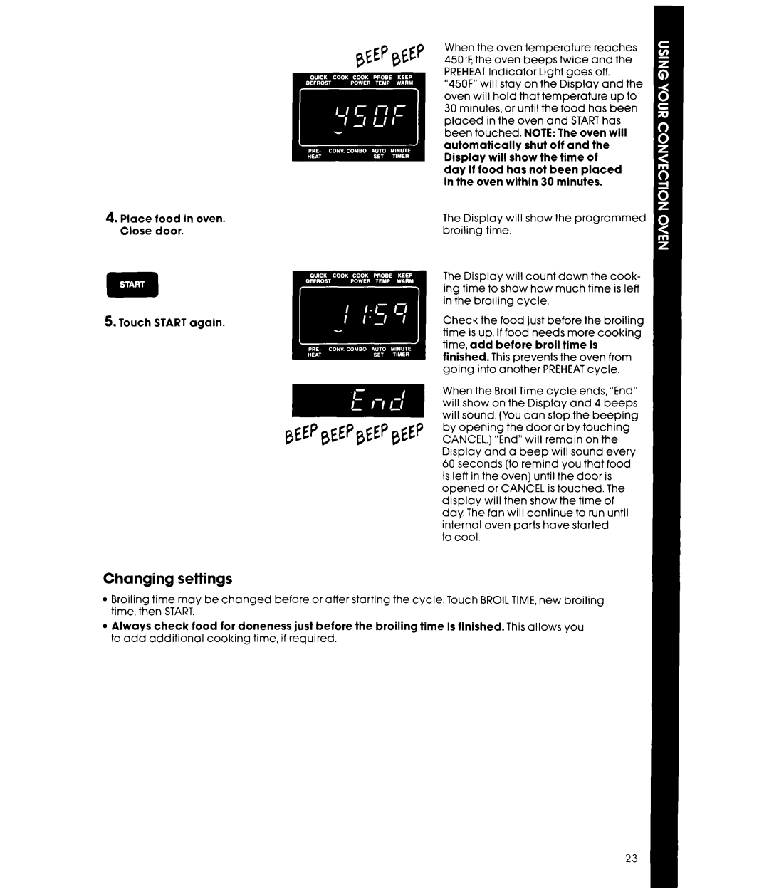 Whirlpool MCB790XT manual Changing settings 