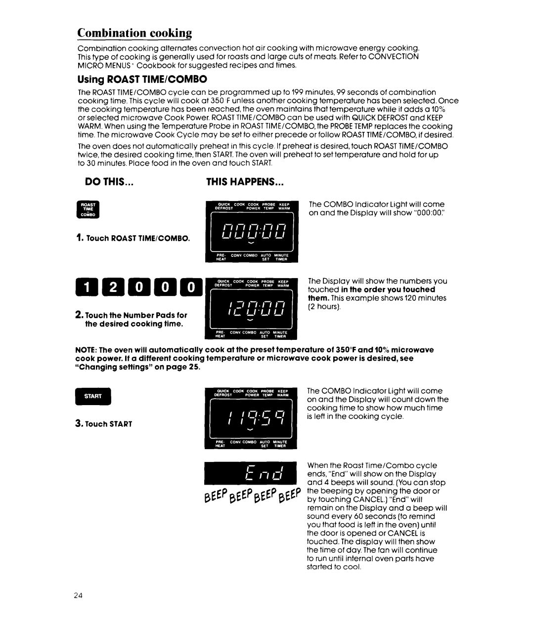 Whirlpool MCB790XT manual Combination cooking, Using Roast TIME/COMBO 