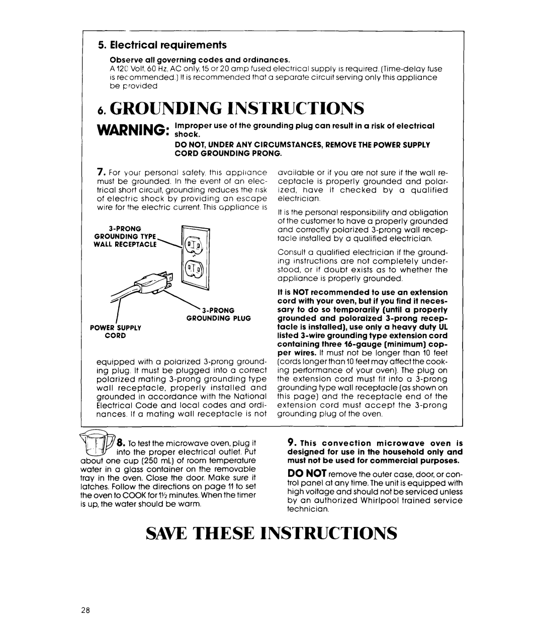 Whirlpool MCB790XT manual Electrical requirements, Grounding Type 