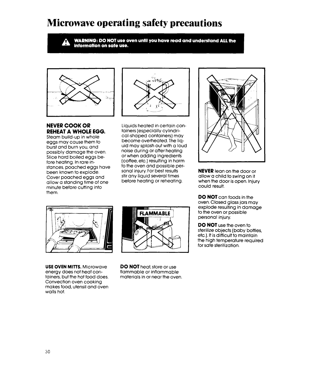 Whirlpool MCB790XT manual Microwave operating safety precautions 