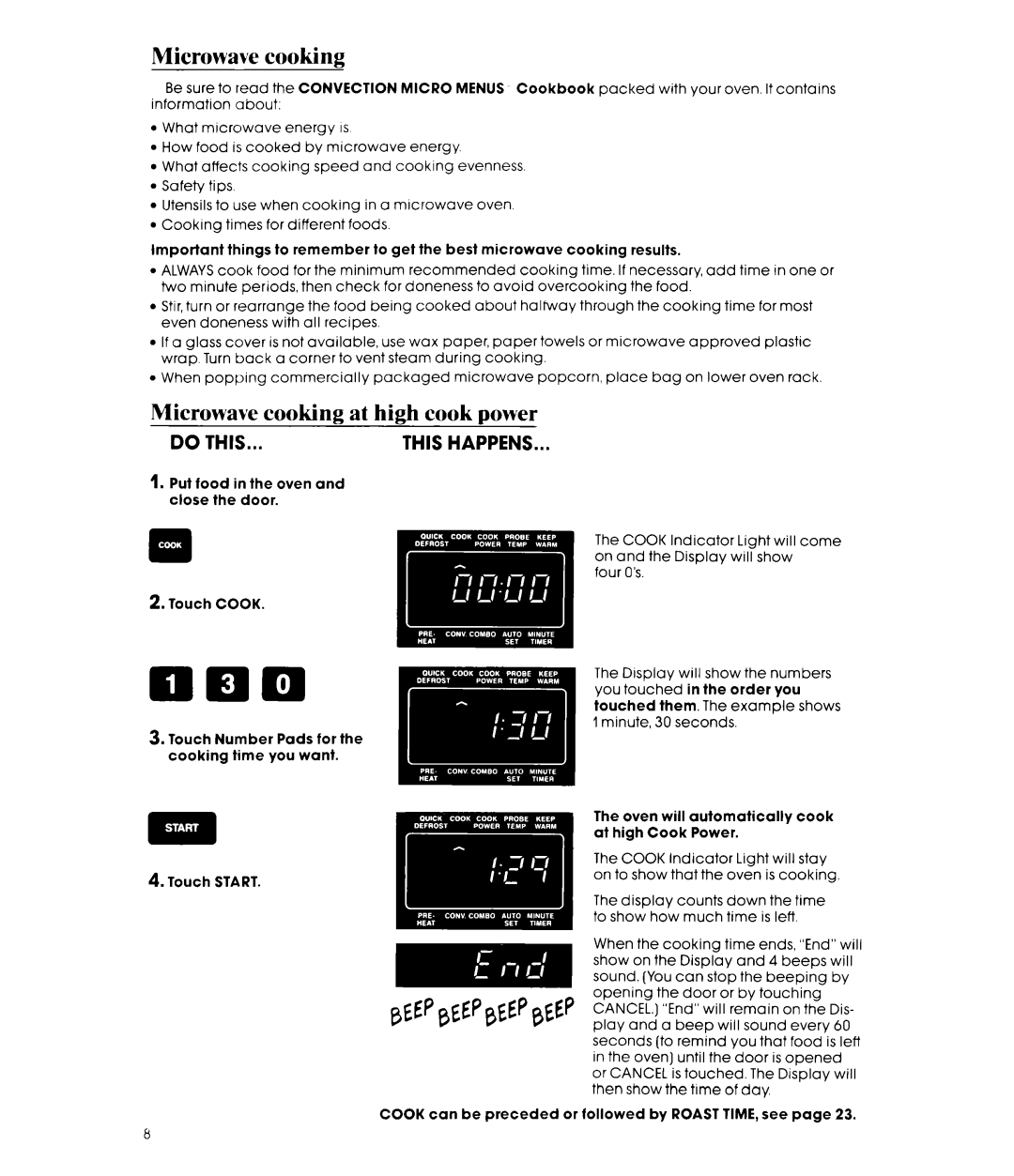 Whirlpool MCB790XT manual Microwave cooking at hi& cook Dower 