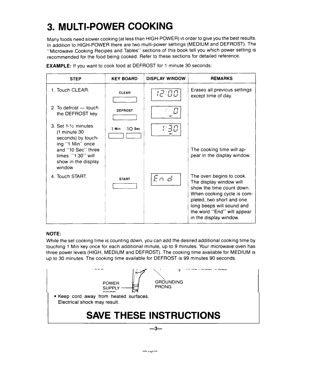 Whirlpool MCE04XW warranty MULTI-POWER Cooking, Power Level Chart 