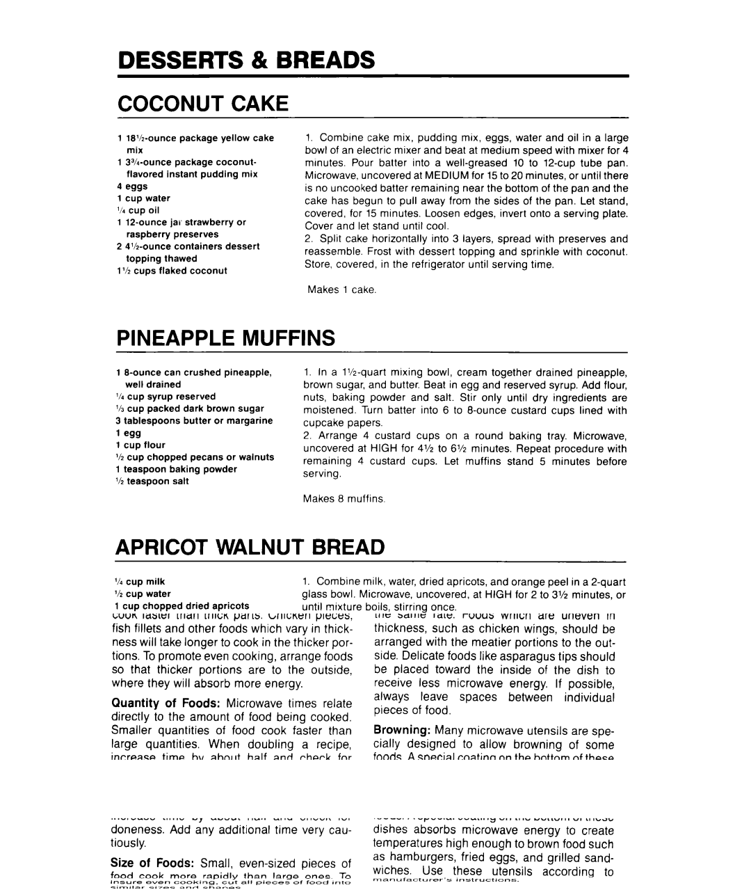 Whirlpool MCE04XW warranty Desserts & Breads, Coconutcake 