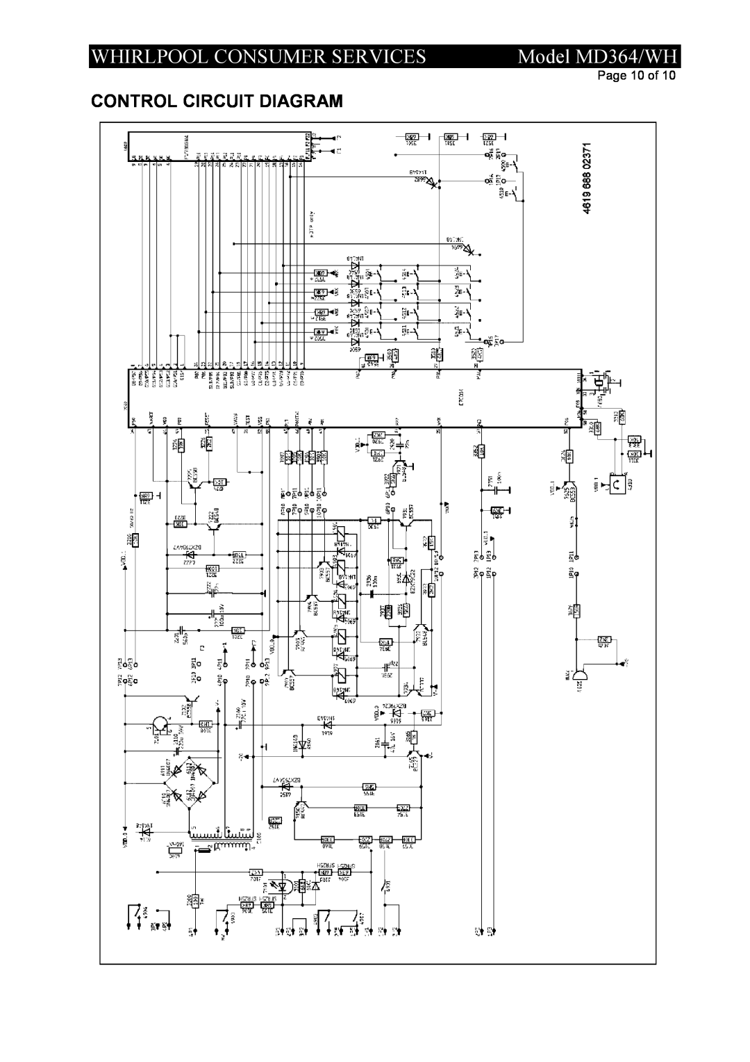 Whirlpool service manual Control Circuit Diagram, Whirlpool Consumer Services, Model MD364/WH, Page 10 of 