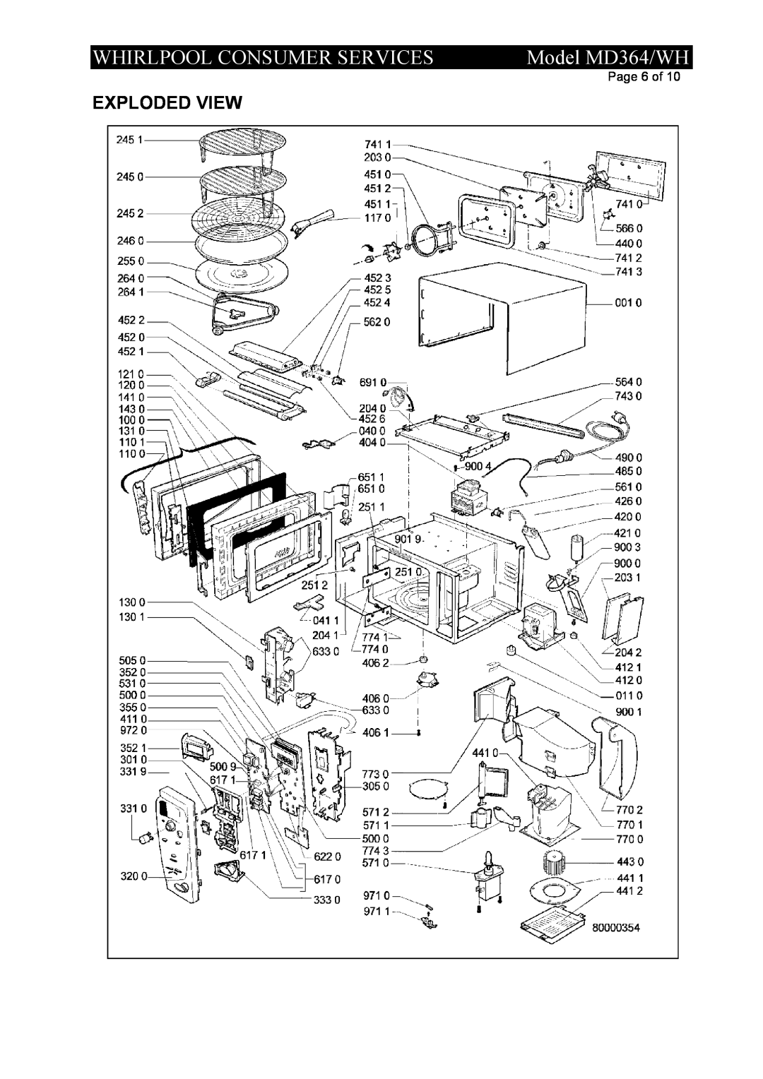 Whirlpool service manual Exploded View, Whirlpool Consumer Services, Model MD364/WH, Page 6 of 