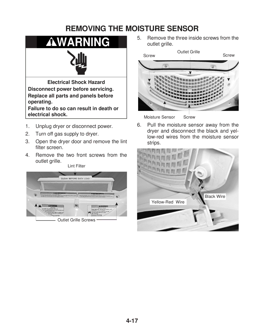 Whirlpool MED / GD 9600S, MED / GD 9700S manual Removing the Moisture Sensor 