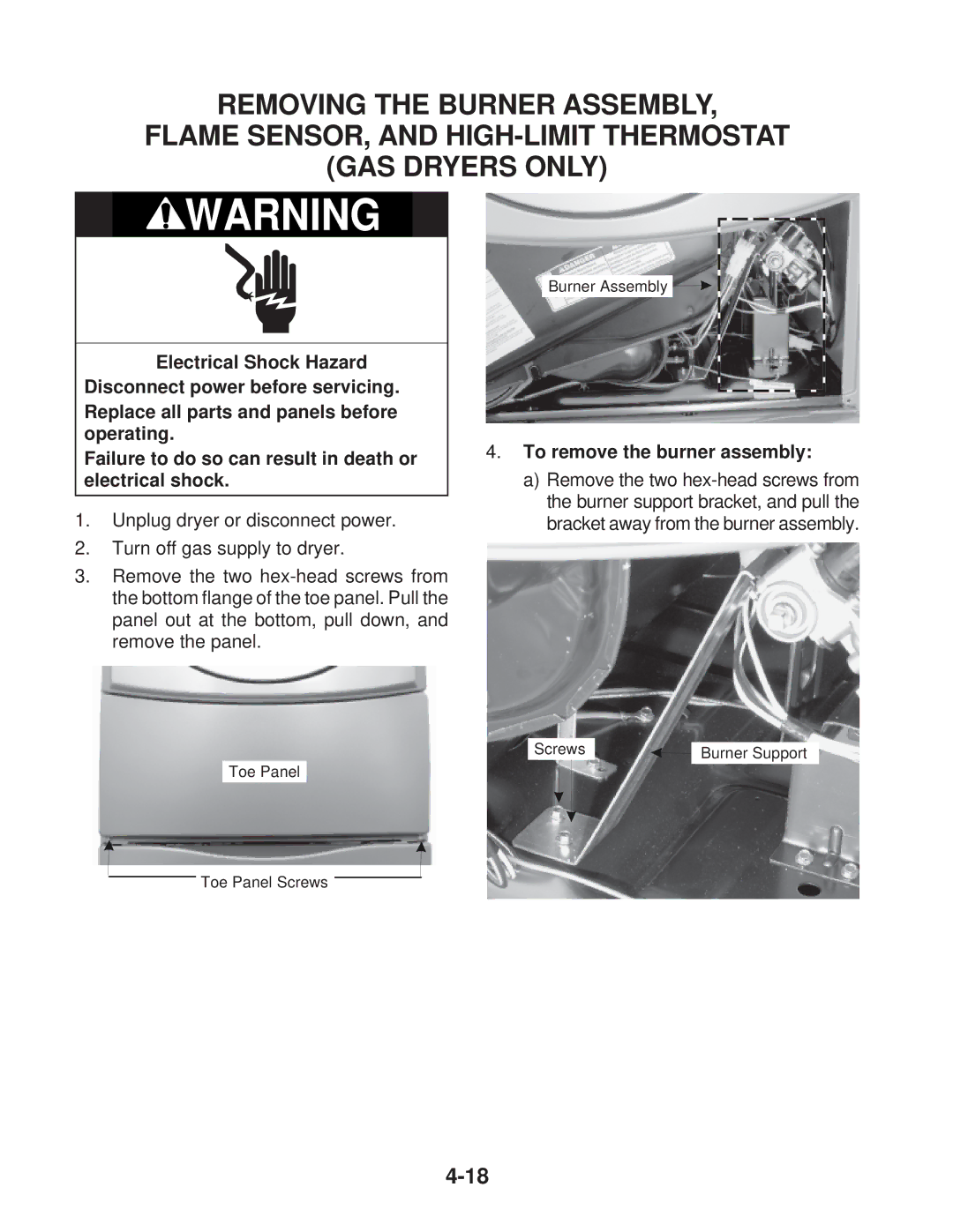 Whirlpool MED / GD 9700S, MED / GD 9600S manual To remove the burner assembly 