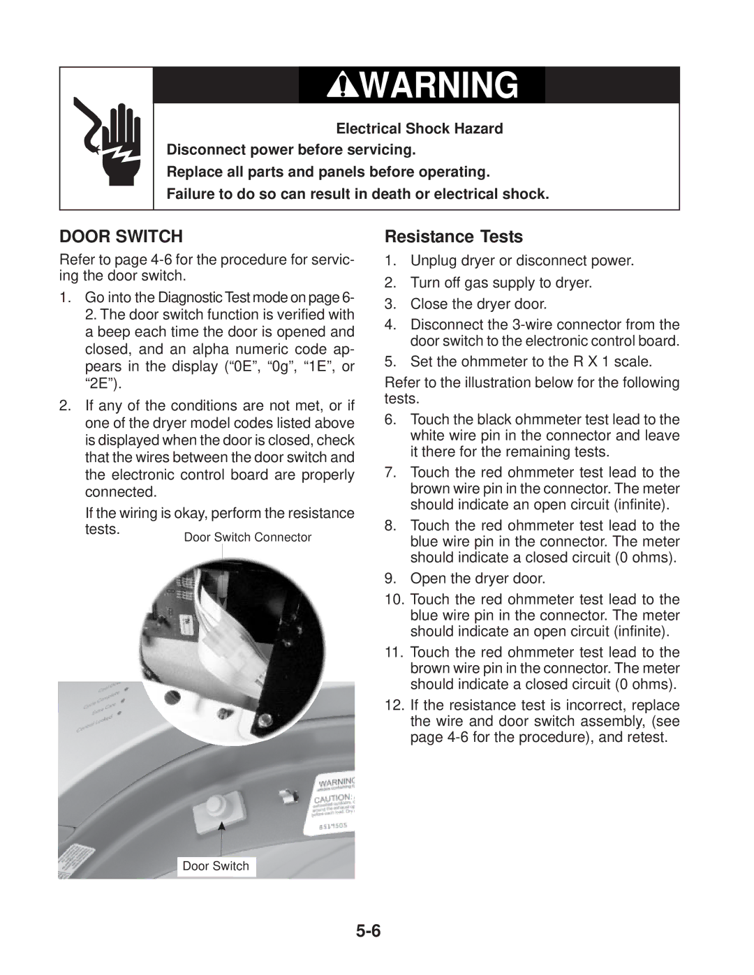 Whirlpool MED / GD 9700S, MED / GD 9600S manual Resistance Tests 