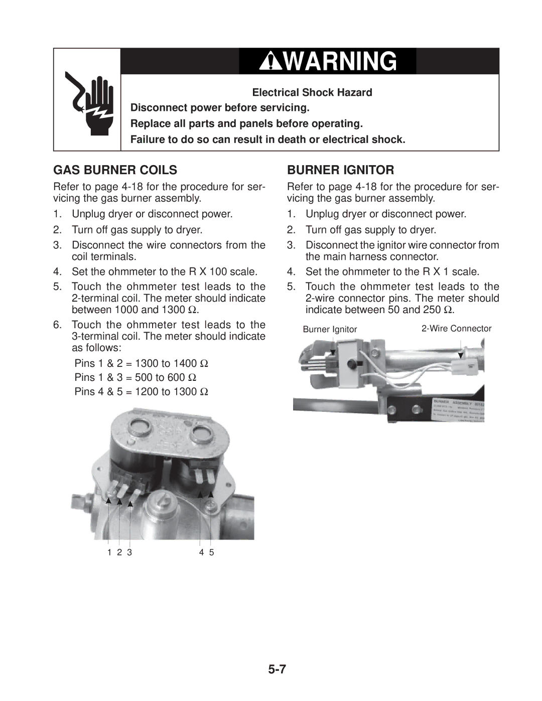 Whirlpool MED / GD 9600S, MED / GD 9700S manual GAS Burner Coils, Burner Ignitor 