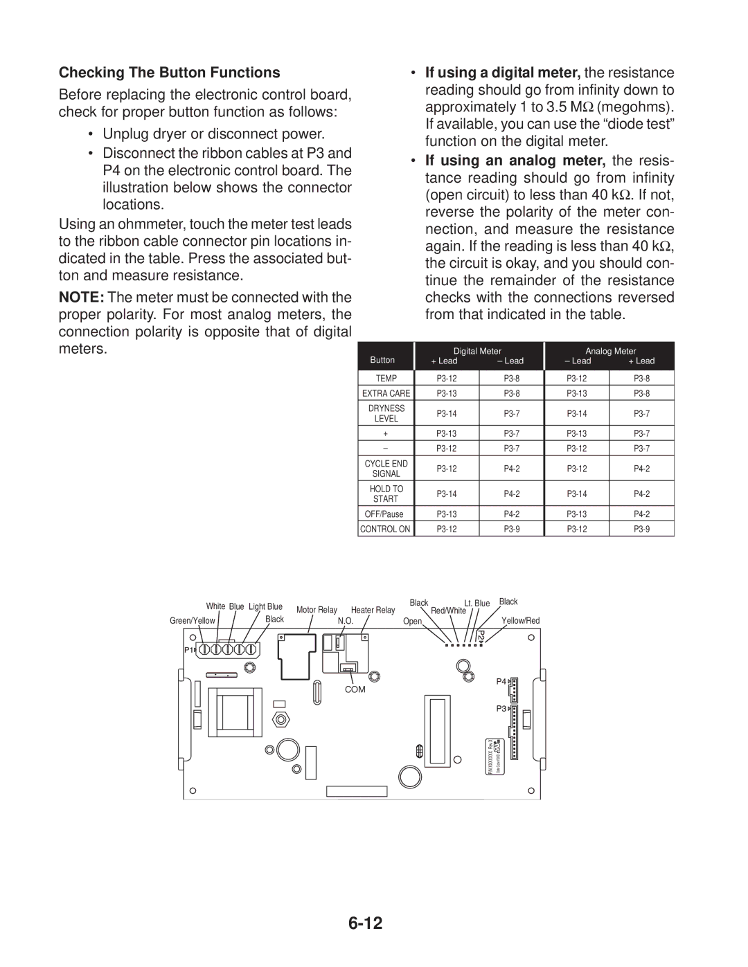 Whirlpool MED / GD 9700S, MED / GD 9600S manual Checking The Button Functions, If using a digital meter, the resistance 