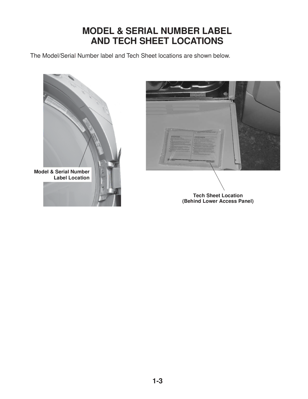 Whirlpool MED / GD 9700S, MED / GD 9600S manual Model & Serial Number Label Tech Sheet Locations 