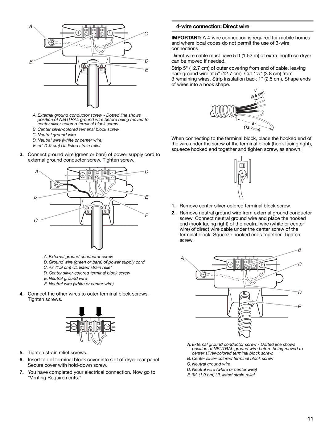 Whirlpool MED9600SQ0 manual Wire connection Direct wire 