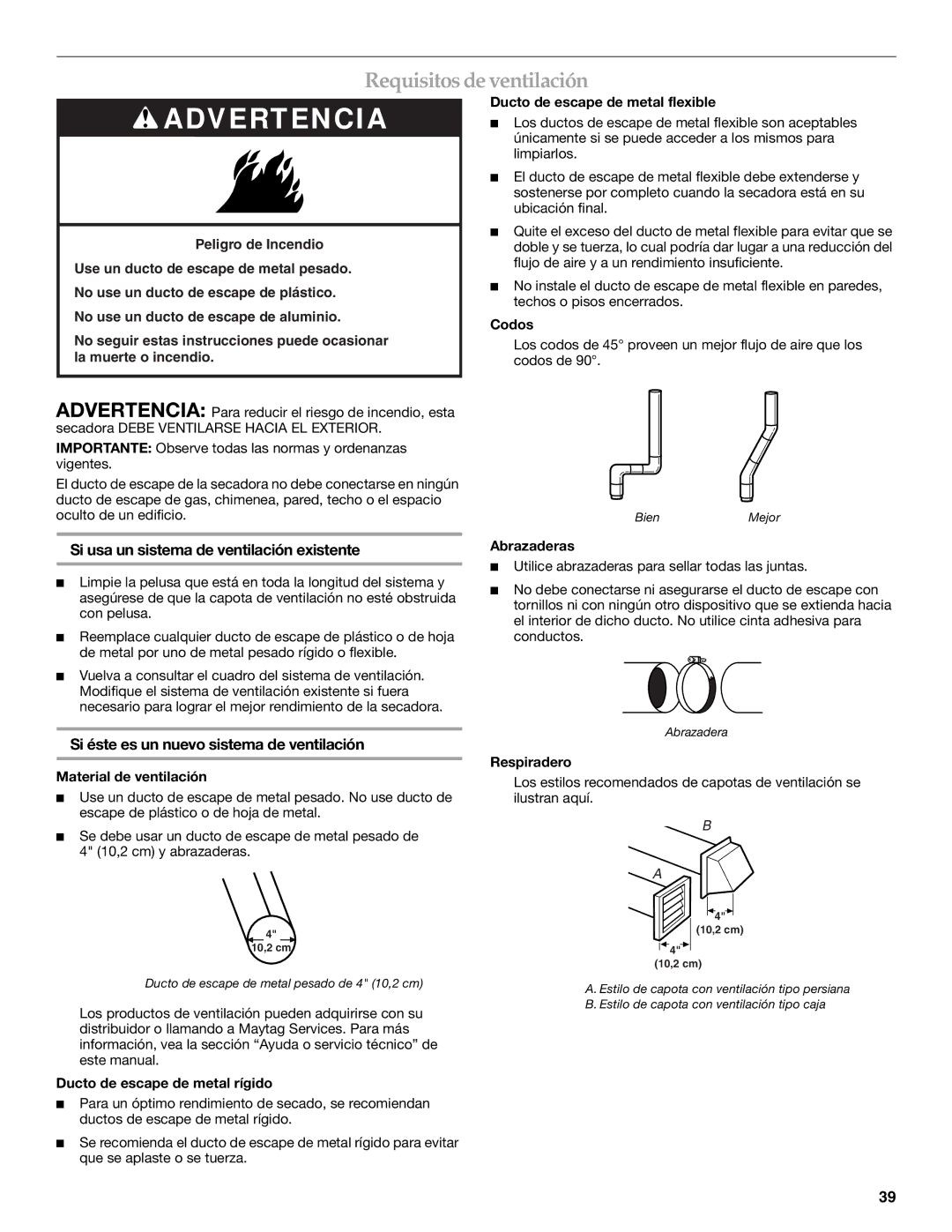 Whirlpool MED9600SQ0 manual Requisitos deventilación, Si usa un sistema de ventilación existente 