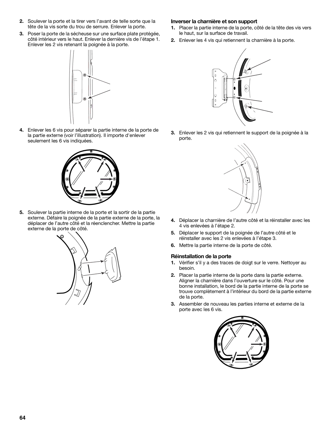 Whirlpool MED9600SQ0 manual Inverser la charnière et son support, Réinstallation de la porte 