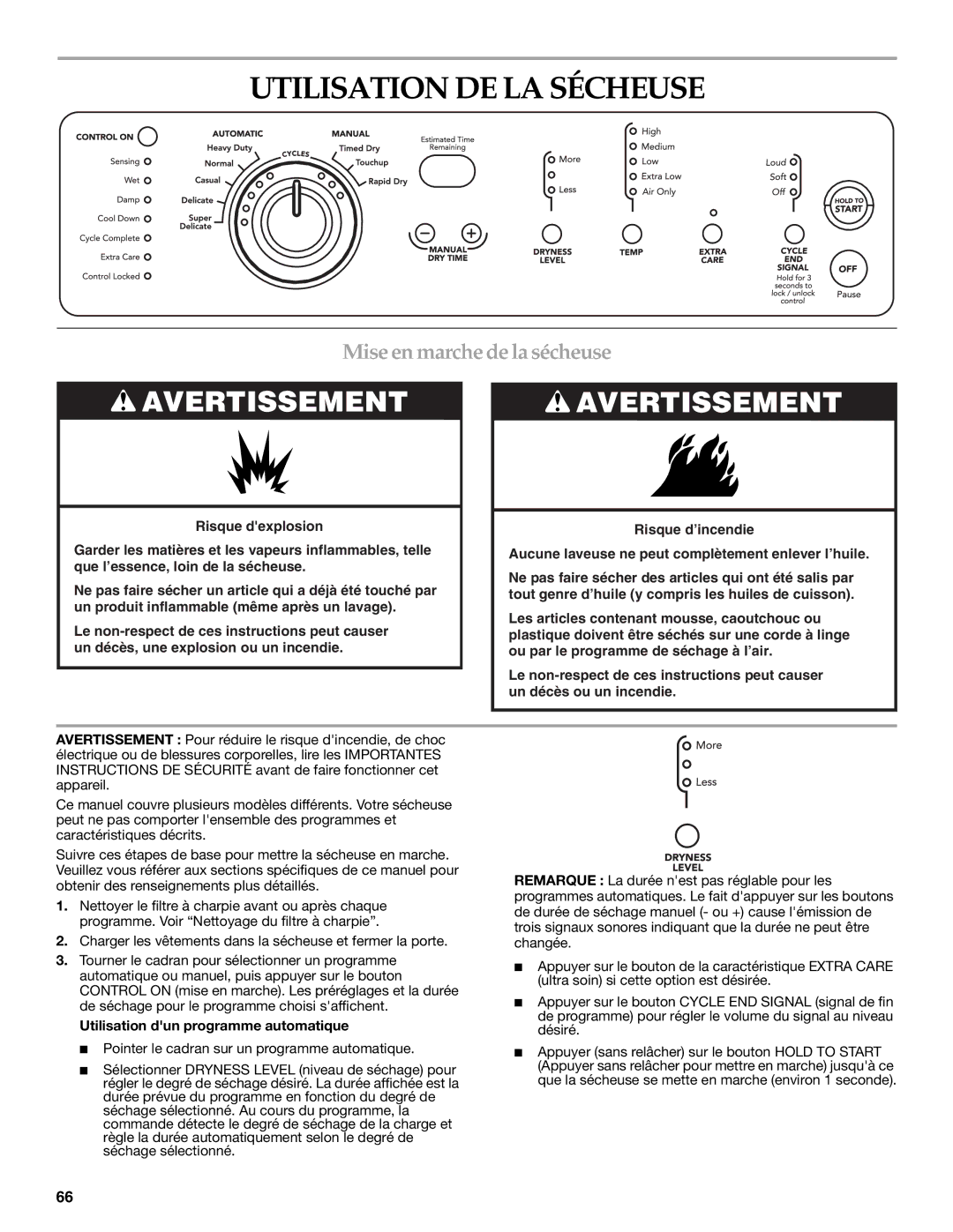 Whirlpool MED9600SQ0 manual Utilisation DE LA Sécheuse, Miseen marchedela sécheuse, Utilisation dun programme automatique 