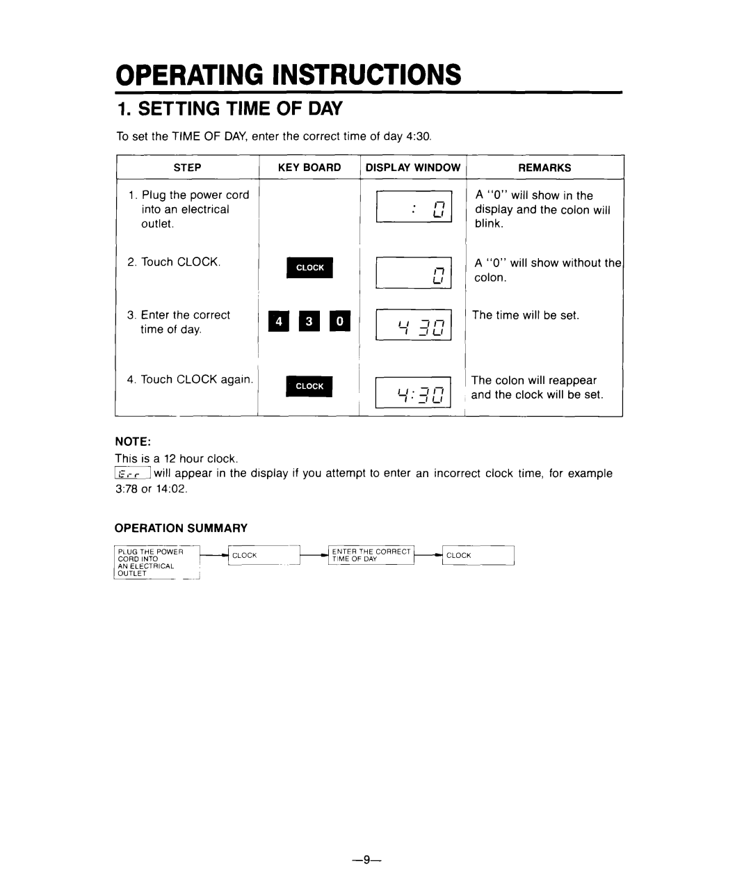 Whirlpool MFE14XW warranty Operating Instructions, Setting Time Of Day 