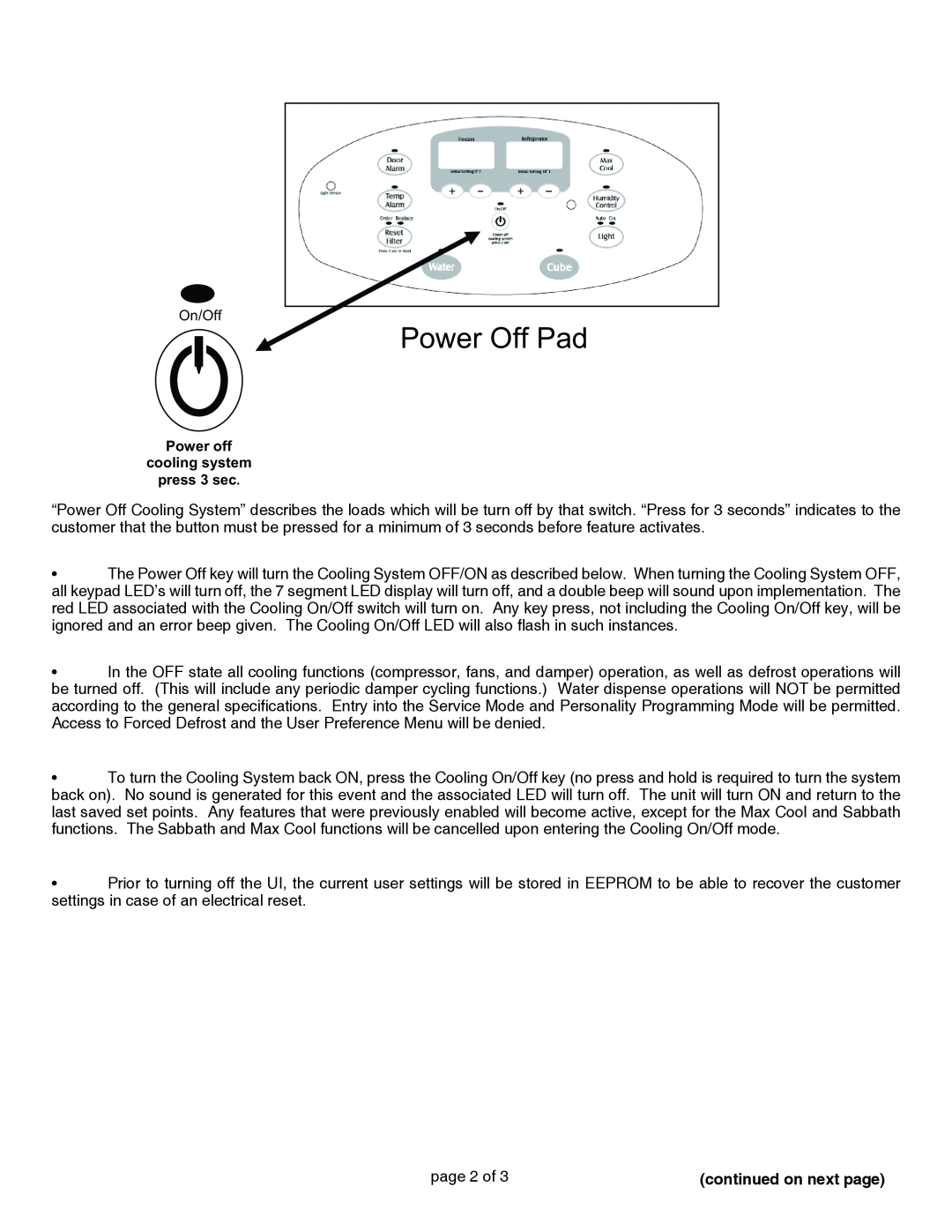 Whirlpool MFI226AE manual Power Off Pad, continued on next page 